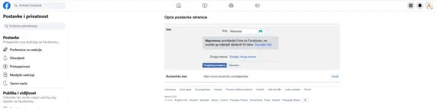 Izmjena imena Facebook stranice