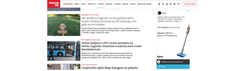 Retargeting Ads Dyson na Večernjem listu
