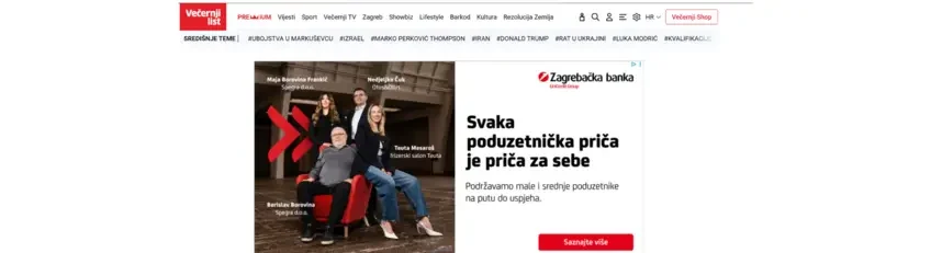 Večernji list prikazivački oglas za Zagrebačku banku