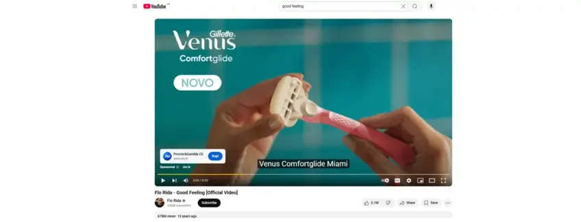 Venus brijač YouTube oglas