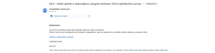 GLS kratki upitnik o zadovoljstvu uslugom dostave